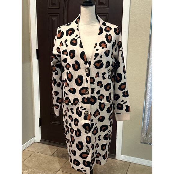 Leopard Long Button Up Sweater - Picture 1 of 10
